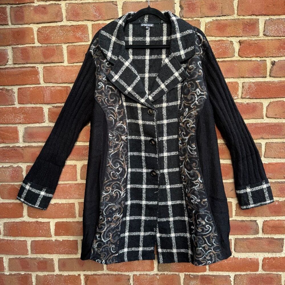 The Pyramid Collection Mixed Media Plaid Art To Wear Long Coat boho Womens 2X NE